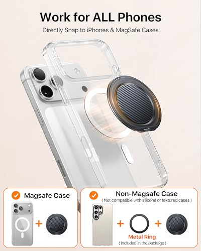 andobil [2026 Ultra-Thin] Magnetic Phone Ring Grip Stand for MagSafe, Black - color: Black Carbon Fiber