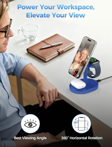 Mag-Safe Charger 3 in 1 Charging Station for iPhone Apple Watch AirPods - color: Blue, size: 15W