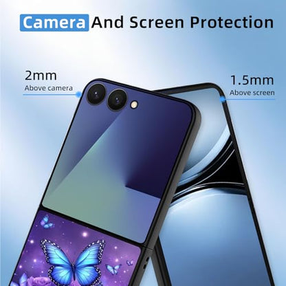 for Z Flip 7 Case Ultra Thin 1.2mm Matte Hard PC Phone Cover- Anti-Scratch Anti-Fingerprint Slim Fit Shockproof Protection Cover for Samsung Galaxy Z Flip 7 Case,Blue Butterfly Roses - color: Blue Butterfly Roses