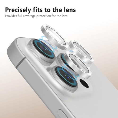TENOC Camera Lens Protector for iPhone 14 Pro & 14 Pro Max, Silver Glitter - size: iPhone 15 Pro/15 Pro Max