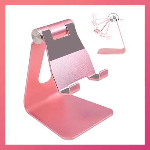 Phone & Tablet Stand Adjustable Multi‑Angle Aluminum Phone & Tablet Stand Non‑Slip Dock/Cradle/Charging Station for Desktop, Bed, Kitchen, Office (Rose Gold) - color: Rose Gold