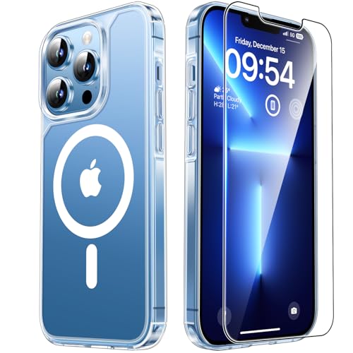 TAURI for iPhone 13 Pro Case, Compatible with MagSafe, Clear | with Screen Protector, Not-Yellowing Military-Grade Protection, Shockproof Slim Magnetic Case for iPhone 13 Pro - color: A-Magnetic Clear