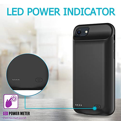 Battery Case for iPhone 6/6s/7/8/SE(2020/2022),Upgraded 10000mAh Rechargeable Portable Protective Extended Charger Case Compatible with iPhone 8/7/6s/6/SE2/3 (4.7 inch) Charging Case & Carplay (Black)