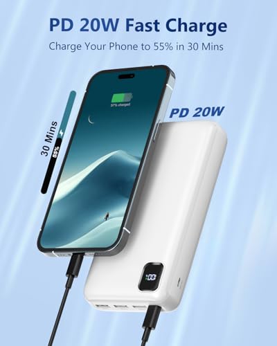 50000mAh Portable Charger Power Bank, PD 30W Fast Charging - color: White