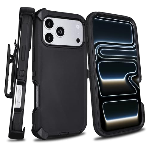 for iPhone 17 Pro Case with Belt Clip Holster, Black | Military Grade Drop Protective, 4 in 1 Heavy Duty Shock-Absorbing Rugged Case for iPhone 17 Pro 6.3" - color: Black