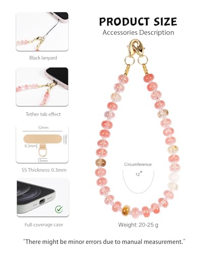 CH.yishi Beaded Phone Charm Wrist Strap with Tether Tab,Camera Lanyard - color: Watermelon Tourmaline