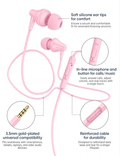 2-Pack Wired Earbuds with Cases, 3.5mm School Headphones, Energetic bloom - color: Energetic bloom