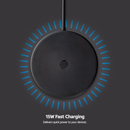 AT&T Magnetic Wireless Charging Pad with Built-in Ring Stand – 15W Fast Charging, USB-C PD Input, Case-Friendly Magnetic Design – Ideal for Desk, Travel, and Nightstand Use – Black - color: Black - Ring Stand