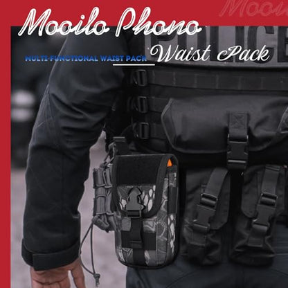 Tactical Molle Pouch Compact Utility EDC Waist Pack Phone Holster with Card Slots for 4.7"-6.9" Phone - color: Python Pattern