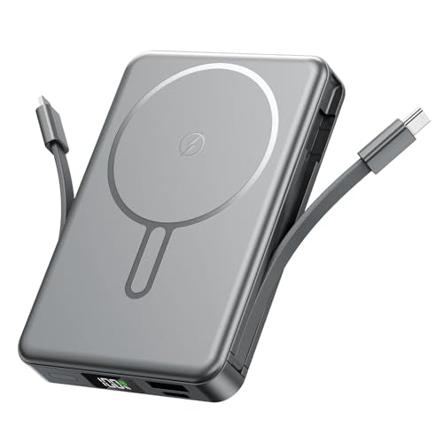 Magnetic Portable Charger, Power Bank Fast Charging 22.5W 10000mAh, Portable Charger with Built in Cable, for Magsafe Battery Pack Compatible with iPhone 17/16/15/14/13/12 Pro/Pro Max, Samsung Grey - color: Grey
