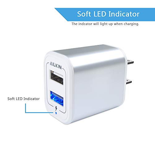Wall Charger, USB Charger Adapter Ailkin 2.1A/2Pack Muti Port Fast Charging - color: Silver