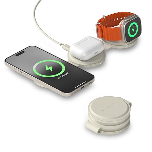 Satechi OntheGo 3-in-1 Wireless Charger, Qi2 15W Fast Charging, Sand - color: Sand