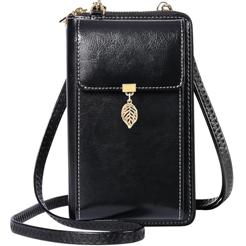 HUANLANG Small Crossbody Phone Bags for Women Cell Phone Purse Wallet | Wallet with Phone Pouch, Small, Leather, Card Slots, RFID Blocking, Anti-theft, Multi Pockets, Detachable Adjustable Strap - color: A-black