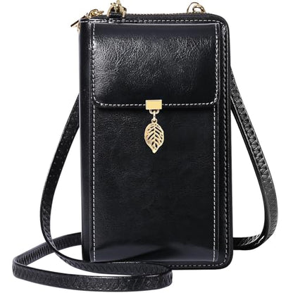 HUANLANG Small Crossbody Phone Bags for Women Cell Phone Purse Wallet | Wallet with Phone Pouch, Small, Leather, Card Slots, RFID Blocking, Anti-theft, Multi Pockets, Detachable Adjustable Strap - color: A-black