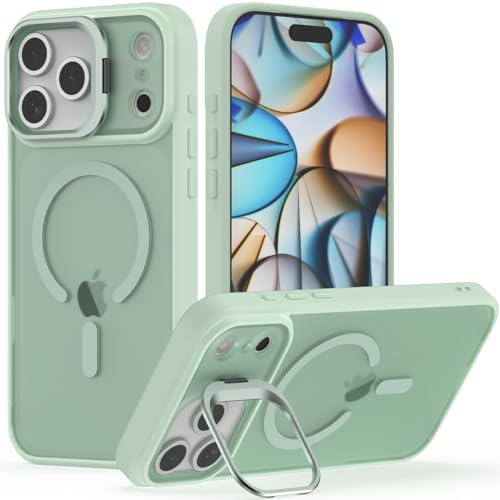 Nvollnoe for iPhone 17 Pro Max Case Compatible with MagSafe Military Grade Shockproof Heavy Duty Protective Adjustable Kickstand Matte Semi Clear Phone Case for iPhone 17 Pro Max(Mint) - color: Mint, size: For Iphone 17 Pro Max-6.9"(3 Lens)