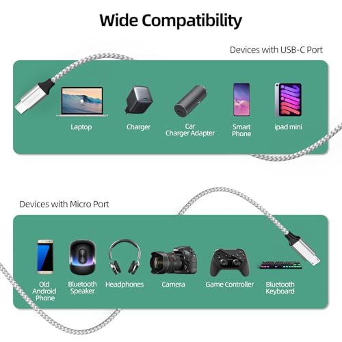 USB C to Micro USB Cable 15 ft for Charging & Data Transmission, Braided Cord - size: 15 Feet