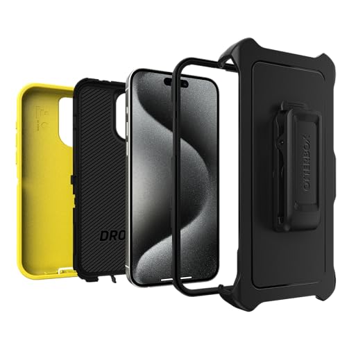 OtterBox iPhone 15 Pro Max (Only) - Defender Series Case - Night Reverse (Yellow & Black) - Screenless - Rugged & Durable - with Port Protection - Holster Clip Includes - Non-Retail Packaging - color: Night Reverse (Yellow & Black)