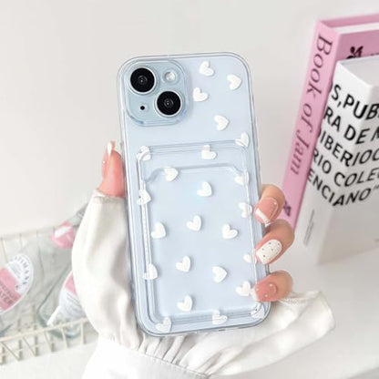 NITITOP Compatible with iPhone 15 Plus Case Clear with Card Holder Cute White Love Heart Pattern Design Design Soft TPU Shock-Absorbing Wallet Case Protective Cover - White - color: White, size: iPhone 15 Plus