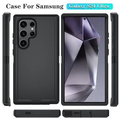 ONOLA Compatible with Samsung Galaxy S24 Ultra Case with HD Screen Protector, Heavy Duty Shockproof & Dropproof 3-Layer Cover Phone Case,Black - color: Black, size: Galaxy S24 Ultra 6.8"