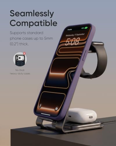 Intoval Aluminum 3 in 1 Wireless Charging Station for iPhone 17 16 15 14 13 12 11 Pro Max XR, Wireless Charger for Apple Watch 11 10 9 8 7 Ultra SE 3 2, Phone Charger for AirPods 4 Pro 2 3 (Desert) - color: Desert
