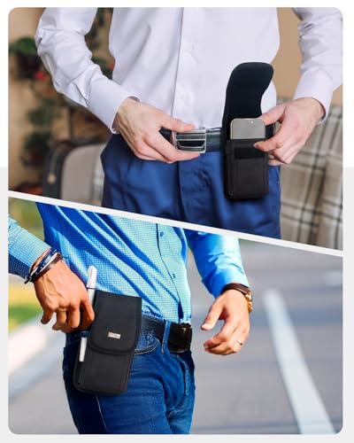 PiTau Nylon Holster for Large iPhone Plus, Pro Max Models 17 16 15 14 13 12 11 Xs, Samsung Galaxy Plus S25+ S24+ S23+ S22+, Cell Phone Belt Holder Case with Clip, Pouch Fits Protective Cover, Black - size: Large