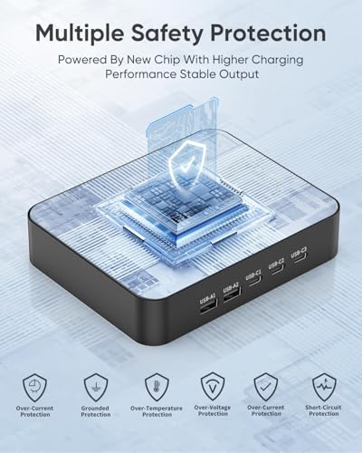 MSTJRY USB C Charging Station for Multiple Devices: 90W 5 Ports Multi Fast Charger for iPhone iPad Tablets Phone - Charging Dock Organizer with Adjustable Dividers for Home Office Classroom