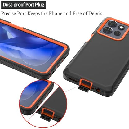 Rugged Phone Case for Moto G Power 5G 2025/Moto G Play 2025, with Belt Clip Holster & Kickstand Heavy Duty Shockproof Protective Full Body Case (Orange) - color: Orange