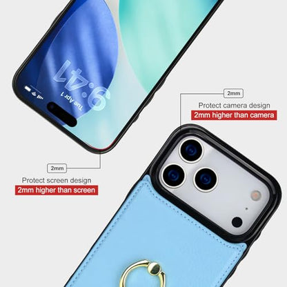 Folosu for iPhone 17 Pro Max Case Wallet, Finger Ring Holder Cover 6.9"Blue - color: Blue
