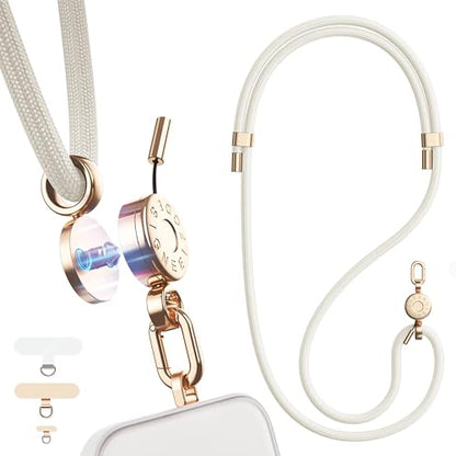 Phone Lanyard Crossbody with Upgraded Quick-Release Magnetic Buckle, 3 Tabs 360° Rotatable Adjustable Phone Strap - color: White