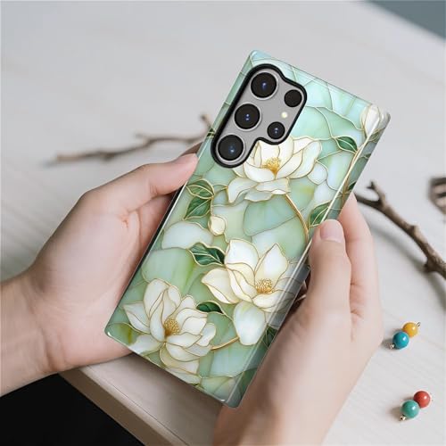 Case Compatible with Samsung Galaxy S23 Ultra, Hybrid 2-Layer Hard Shell Protection Case, Shockproof Protective Tough Phone Cover, Blooming Cyan Flowers - color: Blooming Cyan Flowers, size: Samsung Galaxy S23 Ultra