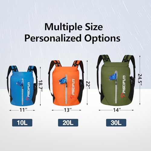 Piscifun Waterproof Floating Dry Backpack 10L/20L/30L | Lightweight and Durable, With Waist Pouch and Phone Case, Ideal for Kayaking, Camping, Beach, Boating, Swimming - color: Light Blue, size: 30L