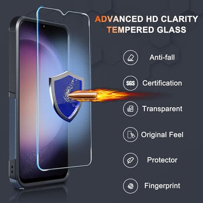 Case for Samsung Galaxy A15 5G, Full Body Heavy Duty Rugged Shockproof Protective Phone Cover with Lanyard Strap, Tempered Glass Screen Protector and Camera Lens Cover, Navy Blue | Rugged Shockproof Protective Phone Case with Lanyard Strap,Tempered Glass