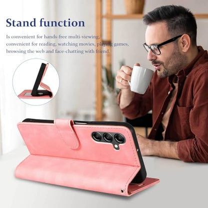 RFID Blocking for Samsung Galaxy S25 FE Case Wallet (Pink) | 4 Card Slots, Soft PU Leather, TPU Inner Shell, Wrist Strap, Stand, Magnetic Folio Flip Cover, Shockproof Protective - color: Pink
