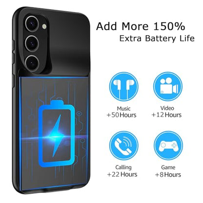 Battery Case for Galaxy S23 Plus, Upgraded 12000mAh Battery Pack Rechargeable Charger Case with Wireless Charging Compatible for Galaxy S23 Plus (6.6 inch) External Charging Cover (Black) - size: Galaxy S23 Plus