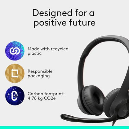Logitech H390 Wired Headset PC/Laptop Stereo Headphones, USB-A, Black - color: Black, style: USB-A