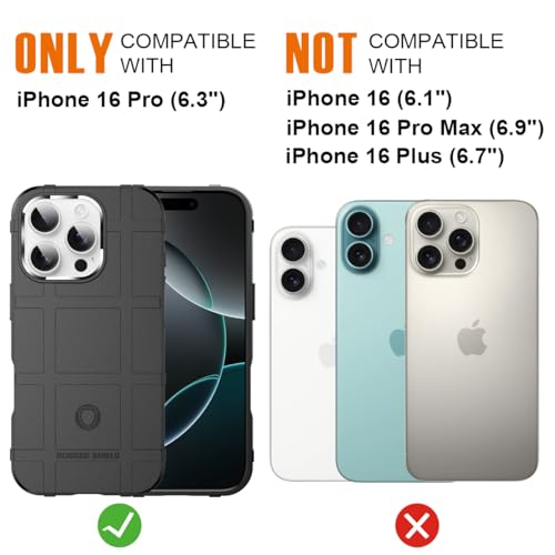 Rugged Shield 8ft Drop Proof TPU Thick Armor Tactical Protective Case Compatible with iPhone 16 Pro (6.3 inches) - Dark Black - color: Dark Black, size: iPhone 16 Pro