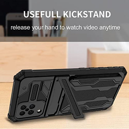 for Samsung Galaxy A12 Wallet Case with Card Holder, Black | Detachable Card Holder, Built-in Kickstand, with Screen Protectors, Military Grade, Full Body Shockproof - size: for Galaxy A12 - 6.5''