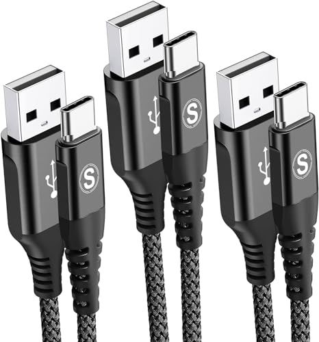 sweguard USB to USB C Cable 3-Pack 10ft 6.6ft 3.3ft Fast Charging Braided - color: Black, size: 10ft+6.6ft+3.3ft