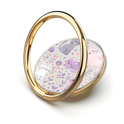 Cell Phone Ring Holder, Cute Metal Phone Grip Stand Finger Ring Kickstand, Flexible 360°Rotation Phone Tablet Case Accessories Compatible with Most Phones Cute Purple Cats - color: Cute Purple Cats