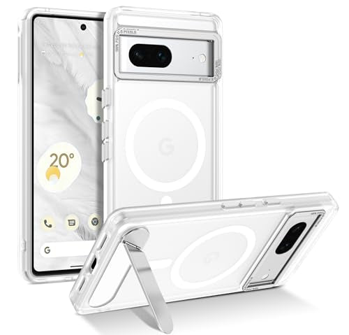 GUAGUA for Google Pixel 7 Case with Stand, Magnetic Cases with Foldable Invisible Stand Translucent Matte Back Slim Protective Shockproof Kickstand Phone Case for Google Pixel 7 6.3", Silver - color: Silver, size: for Google Pixel 7