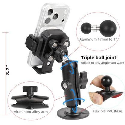 Dashboard Phone Holder for Car, Truck, Boat - Vibration Dampener [Camera Friendly] [1s Lock & Release] [Aluminum Medium Arm], Flex Adhesive 1" Ball Base Phone Mount for 4.7-7.2" Smartphones