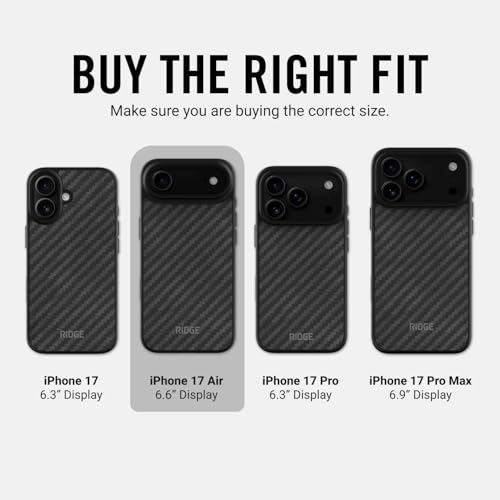 Ridge Case Compatible with iPhone 17 AIR - Compatible with MAGSAFE & Wireless Charging, Aluminum Control Buttons, Dual-Layer Construction, TPU Bumper with Drop Protection (Carbon) - color: Carbon, size: iPhone Air