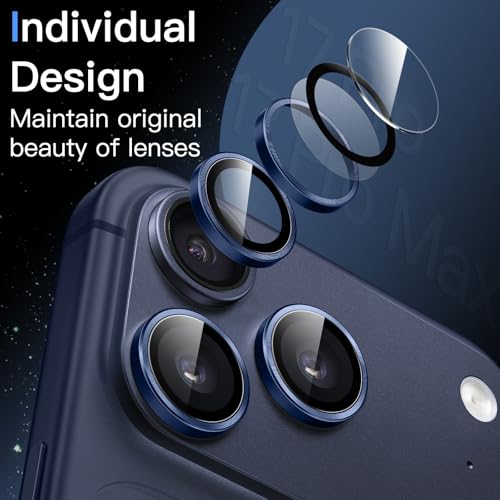 JETech Camera Lens Protector for iPhone 17 Pro/17 Pro Max, Deep Blue, 1 Set - color: Deep Blue