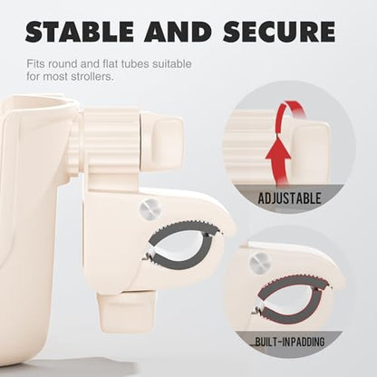 Li & Zhao Universal Stroller Cup Holder - 2-in-1 Wheelchair Cup Holder Adjustable Bike Drink Holder with Phone Holder Accessories for Rollator,Bike,Scooter,Walker(Beige) - color: Beige