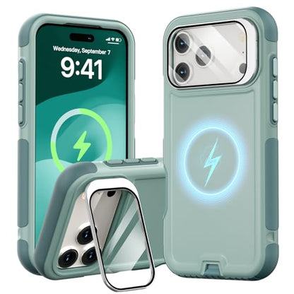 Follaroma for iPhone 17 Pro Max Case with Stand, Built-in Camera Cover, Compatible with MagSafe, Heavy Duty Shockproof Protection Phone Case, Anti-Drop, Magnetic Dual Layer Protective Cover,6.9",Green - color: Green, size: iPhone 17 Pro Max 6.9''