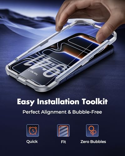 UNBREAKcable 4-Pack iPhone 17 Pro Screen Protector, 9H Hardness | 9H tempered glass | 99.99% HD clarity | Double Shatterproof|alignment frame easy install | case-friendly - size: iPhone 17 Pro