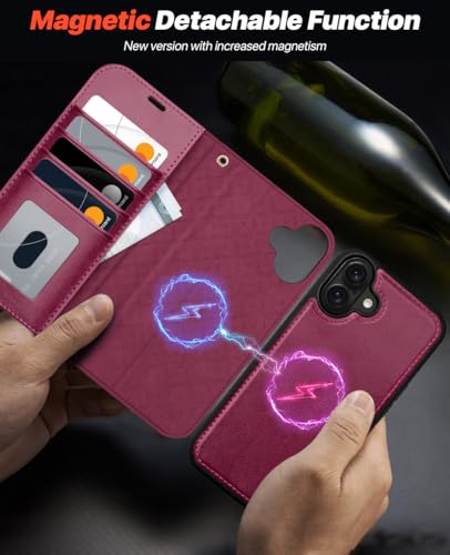 OCASE for iPhone 16 Plus Case Detachable Wallet Case with Card Holder, 2 in 1 Pu Leather Flip Folio with RFID Blocking Stand Wrist Strap Shockproof Phone Cover 6.7 Inch 2024, Burgundy - color: Burgundy, size: iPhone 16 Plus