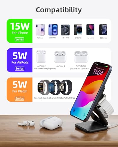 KUXIU Qi2-Certified 15W 3 in 1 Magnetic Wireless Charging Station for Apple - color: Black