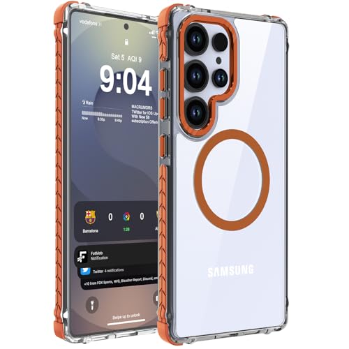 DEERLAMN Strong Magnetic Case for Samsung Galaxy S25 Ultra 6.9-Inch,[Compatible with Magsafe][Military Grade Drop Protection] Clear Slim Shockproof Protective Phone Cover, Transparent+Orange - color: Clear+Orange, size: For Samsung Galaxy S25 Ultra-6.9 In