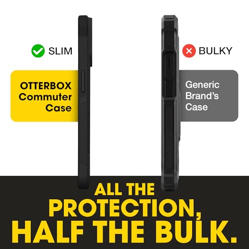 OtterBox iPhone 15 Pro - Commuter MagSafe Case - Slim & Tough - Pocket-Friendly - Dual Layer Drop Protection - Port Covers – Non-Retail Packaging - Black | 3X MIL Drop Protection - Dual-Layer Shockproof Design - Pocket-Friendly - Raised Edges - Port Cover